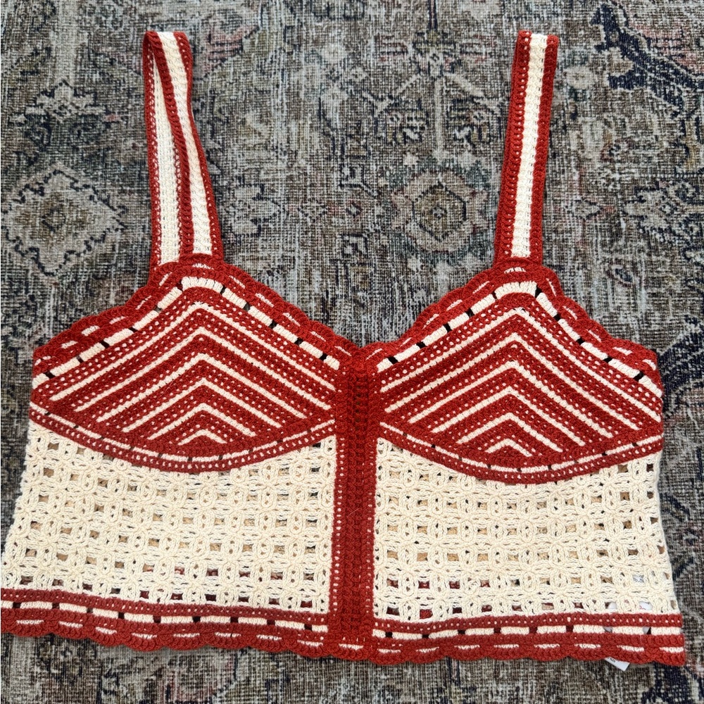 Jason Wu Red and Cream Crochet Top